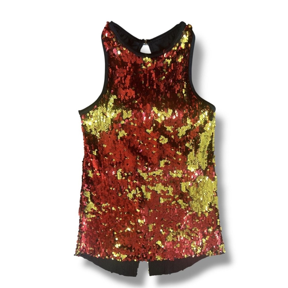 Weissman Sequin Dance Costume Tank Top Womens‎ Small Red Gold Racerback 12317